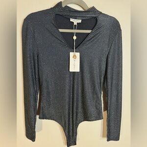 For love and lemons black with gold stripe, bodysuit/skivvies women’s size small